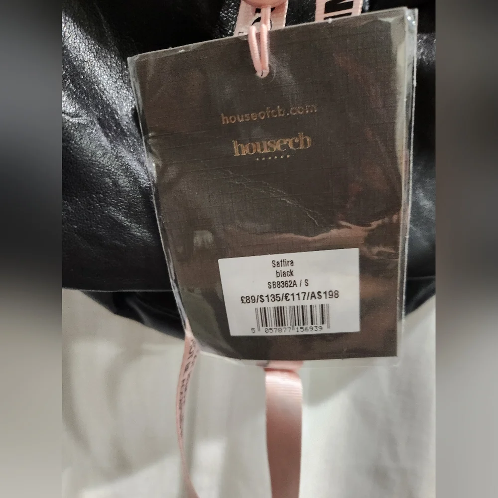 House of CB Saffira  Plunge Vegan Leather Corset Black Strapless Crop Top NWT - Picture 6 of 6